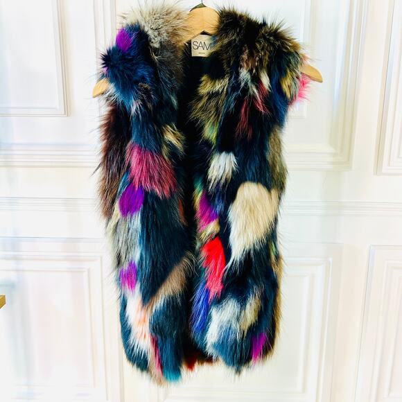 SAM NY Mini Limelight Fox Fur Reversible Vest with Army Green Parka Size Small - Picture 4 of 16